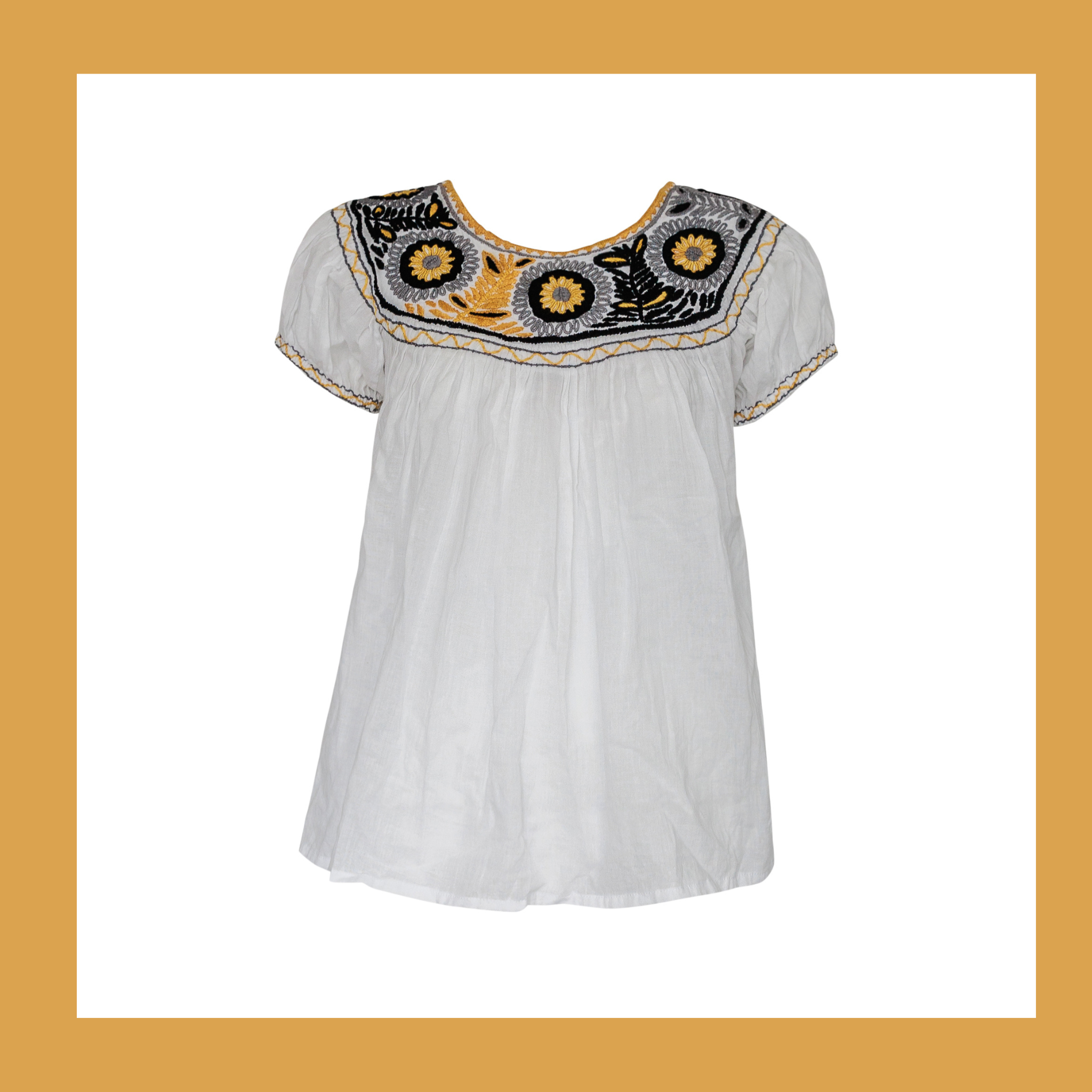 Mexican Blouse - Yellow and Grey