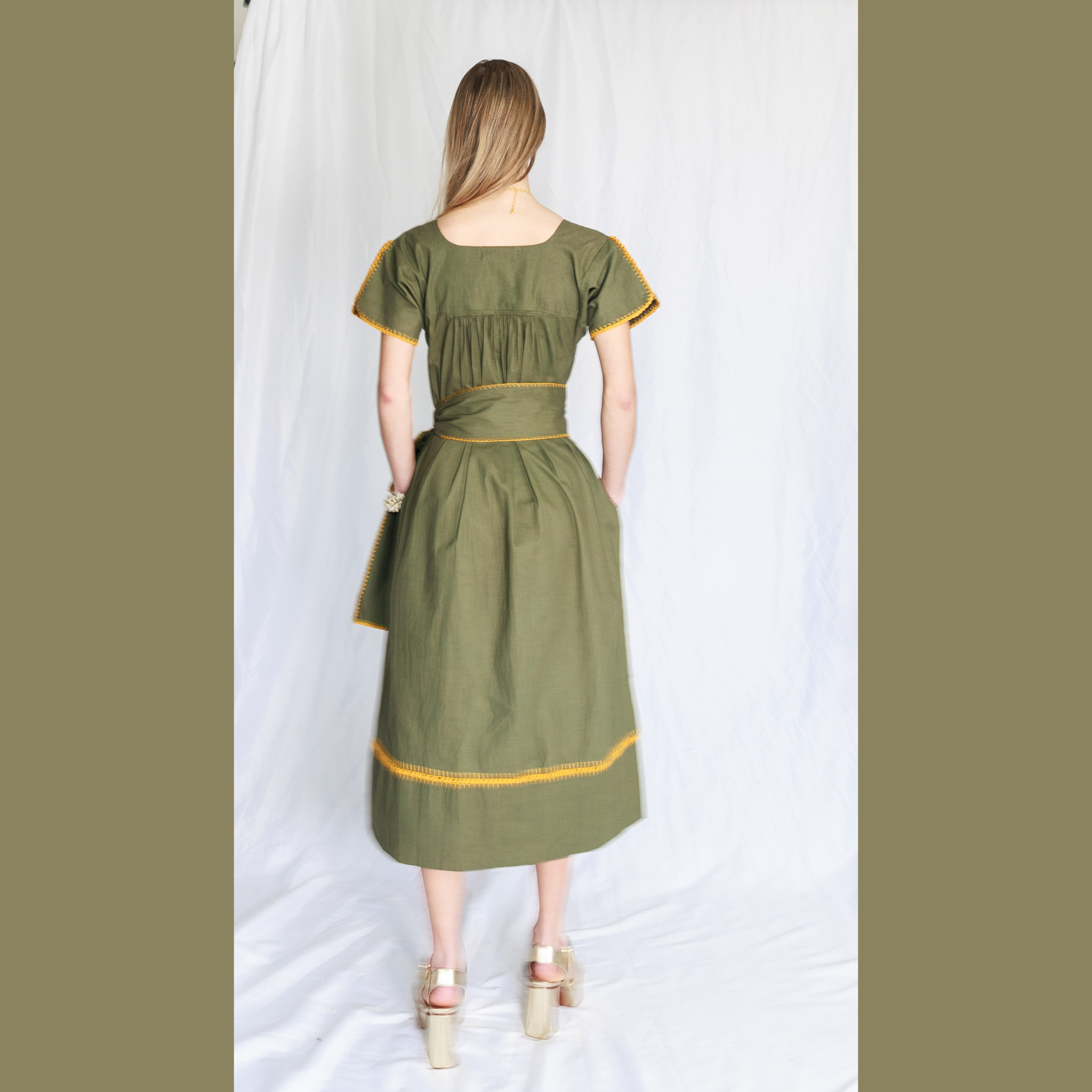 Mexican Crochet Kaftan Dress - Avocado