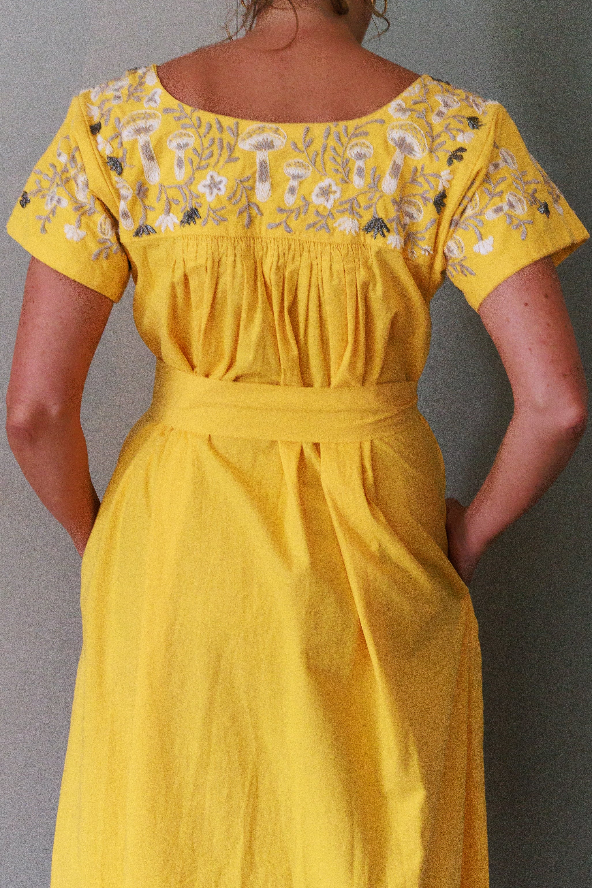 Mexican Embroidered Kaftan Dress - Lemon Yellow