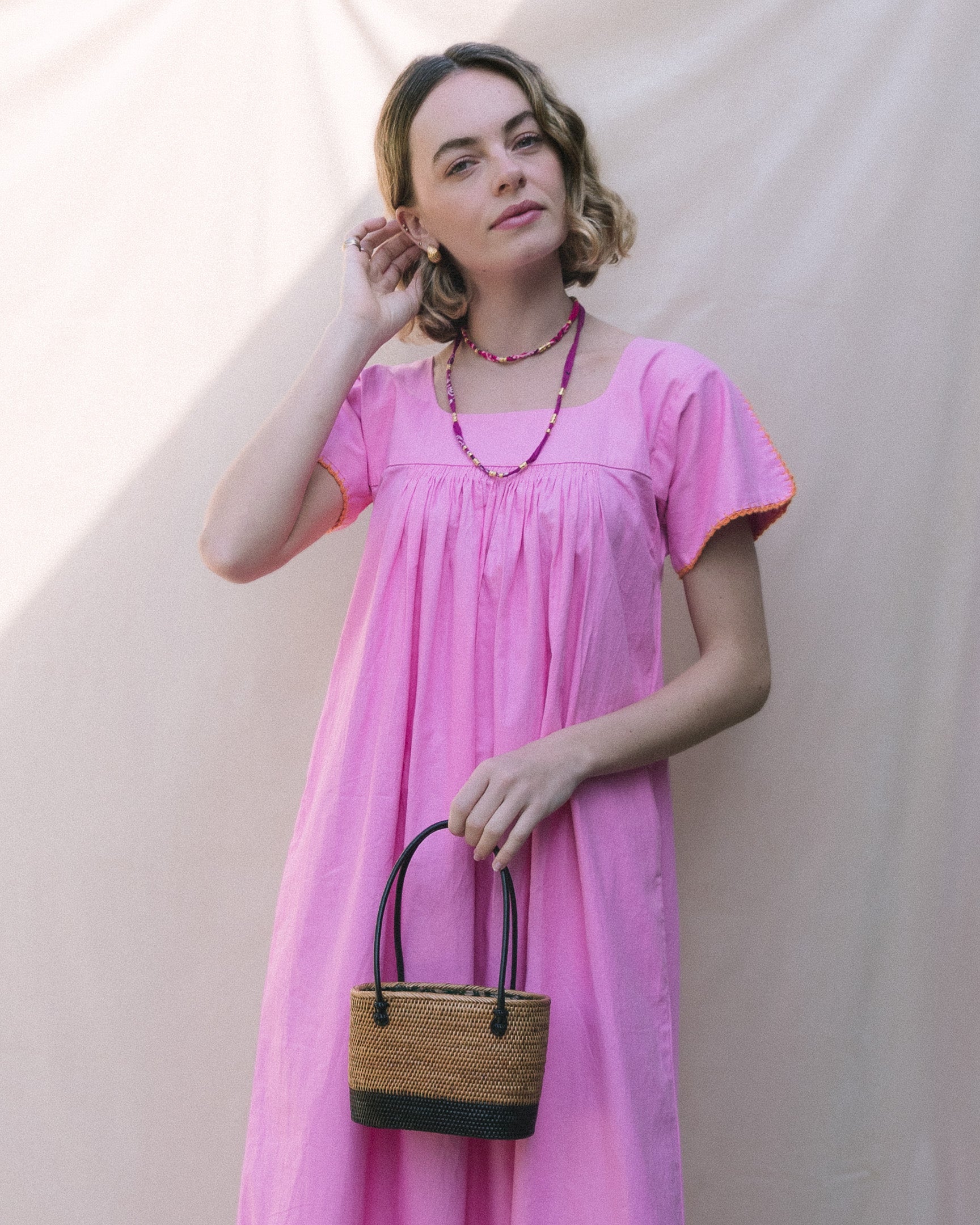 Mexican Crochet Kaftan in Pink
