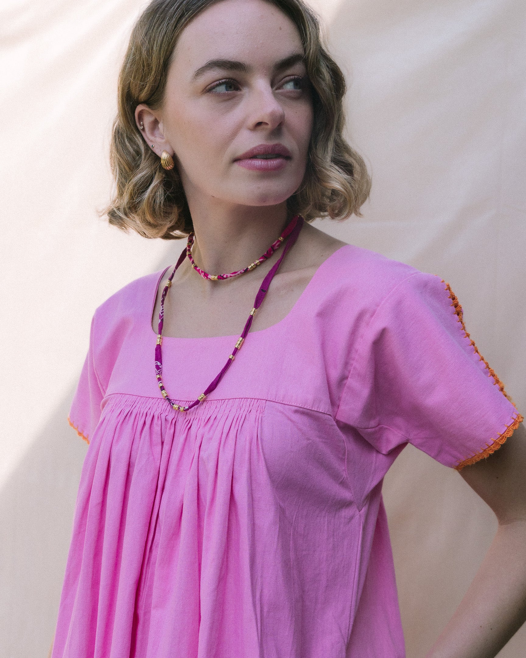 Mexican Crochet Kaftan in Pink