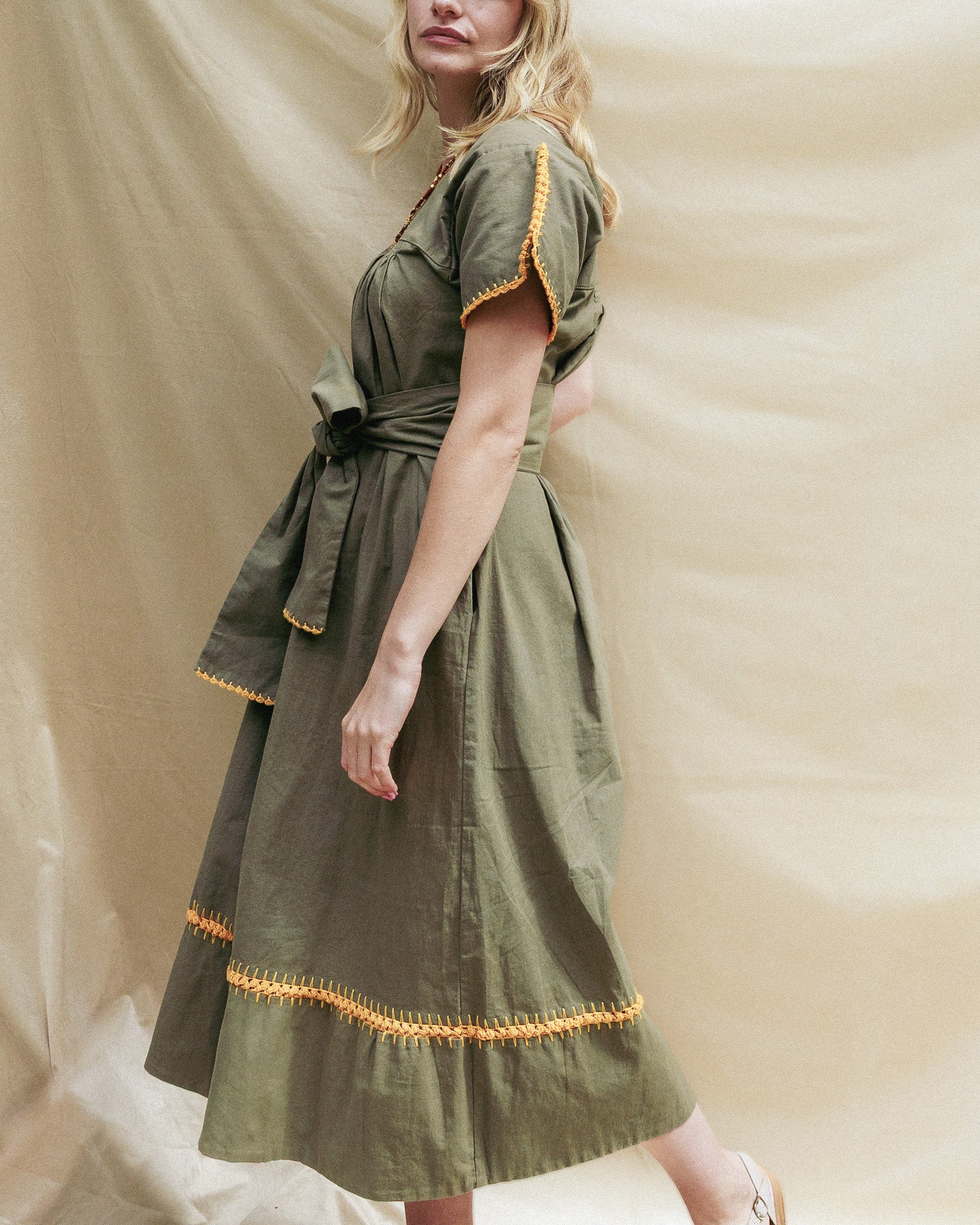 Mexican Crochet Kaftan Dress - Avocado