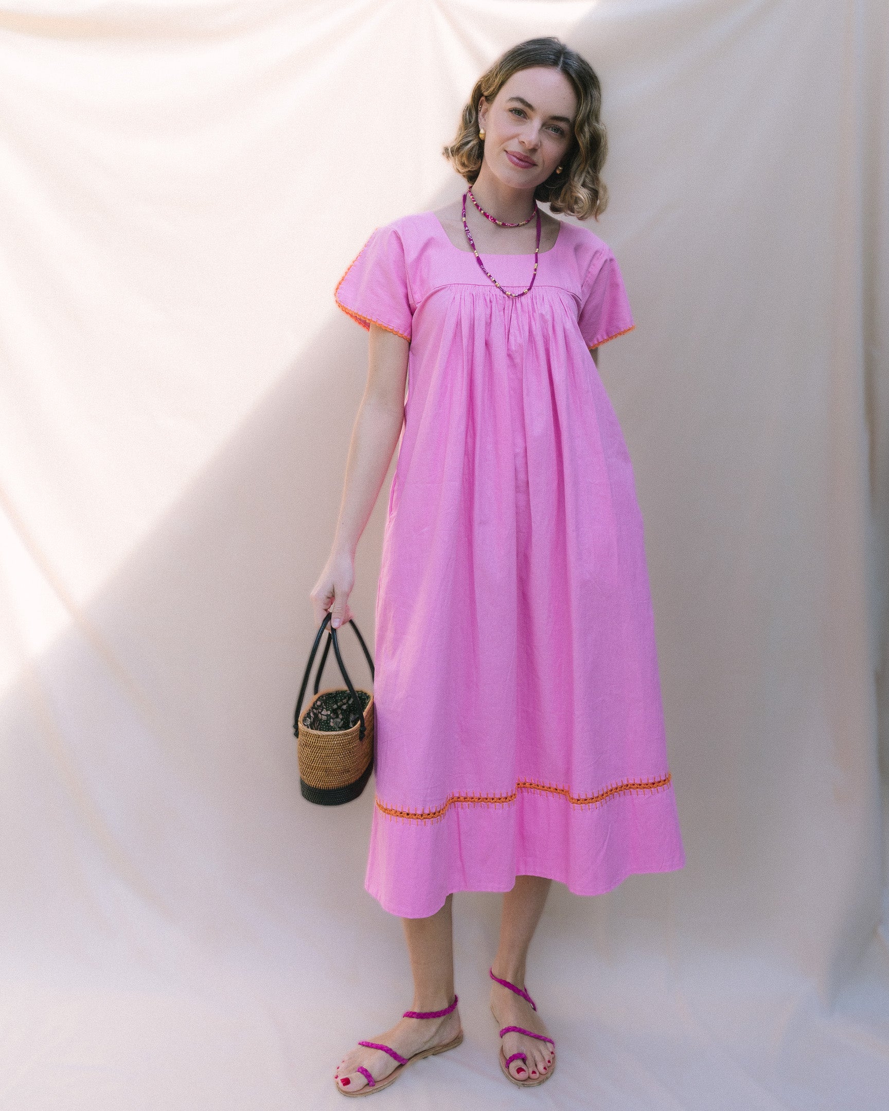 Mexican Crochet Kaftan in Pink