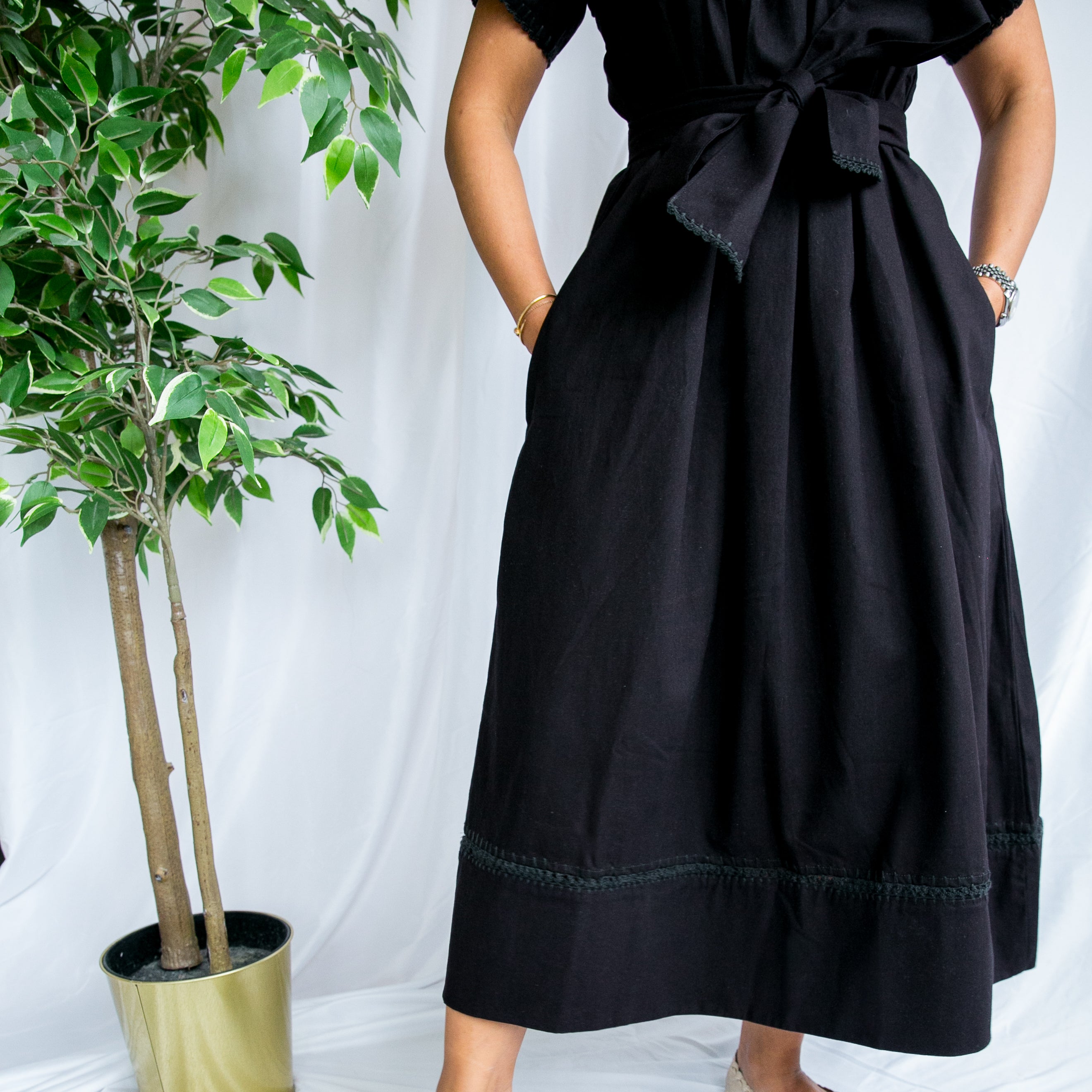 Mexican Crochet Kaftan Dress - Black