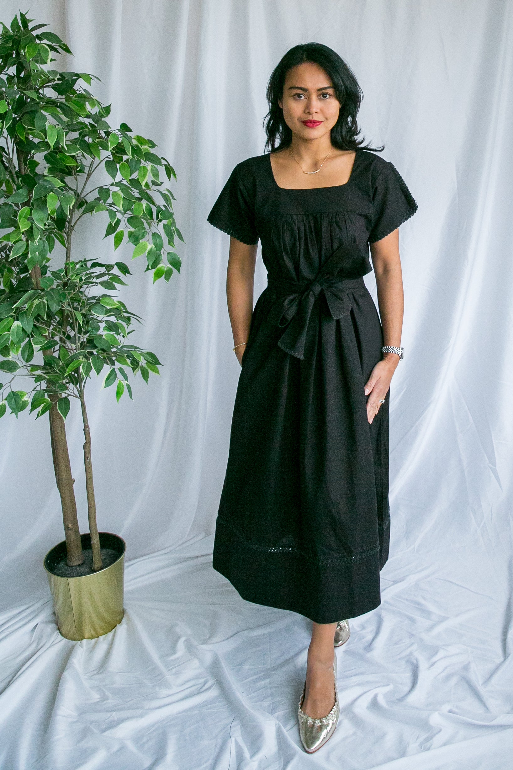 Mexican Crochet Kaftan Dress - Black