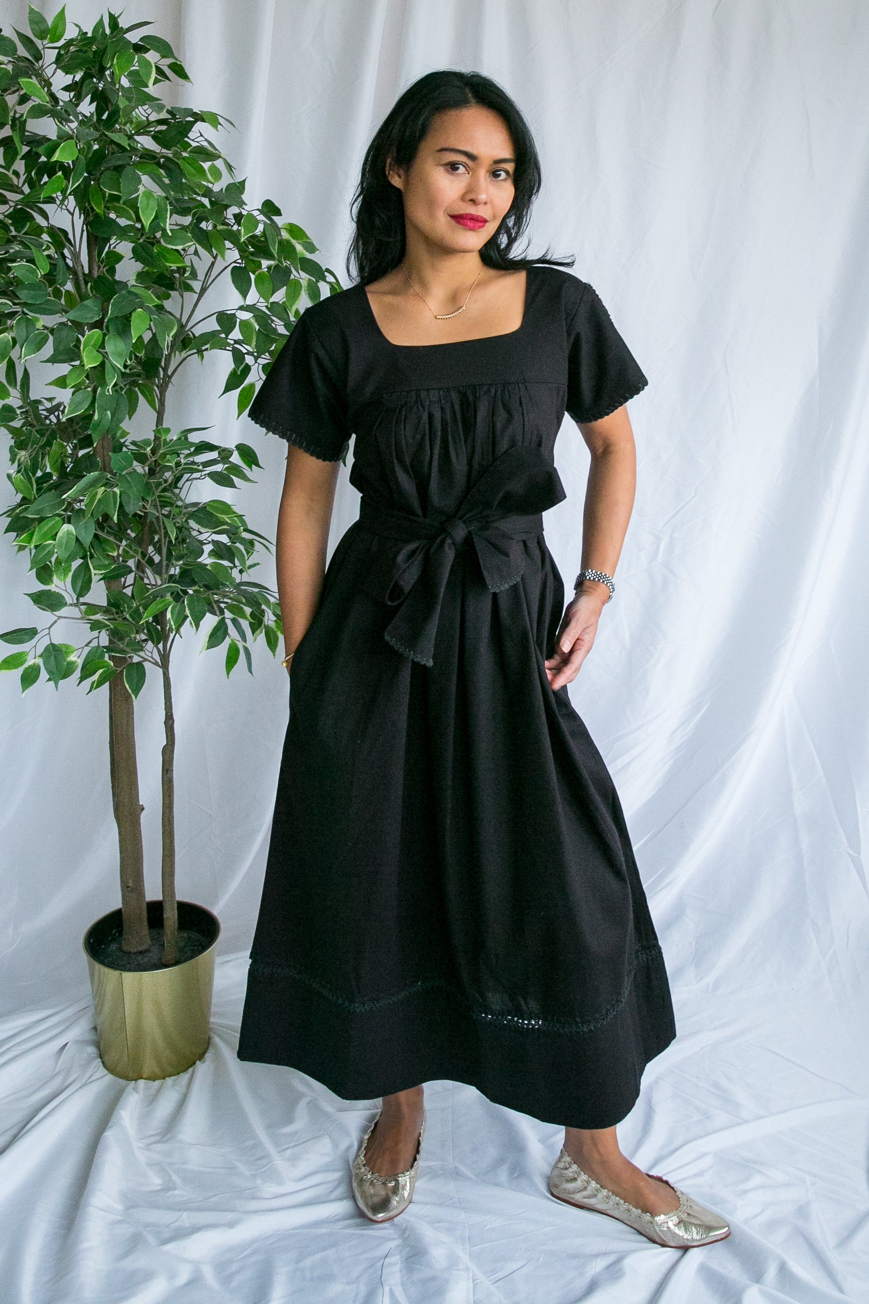 Mexican Crochet Kaftan Dress - Black